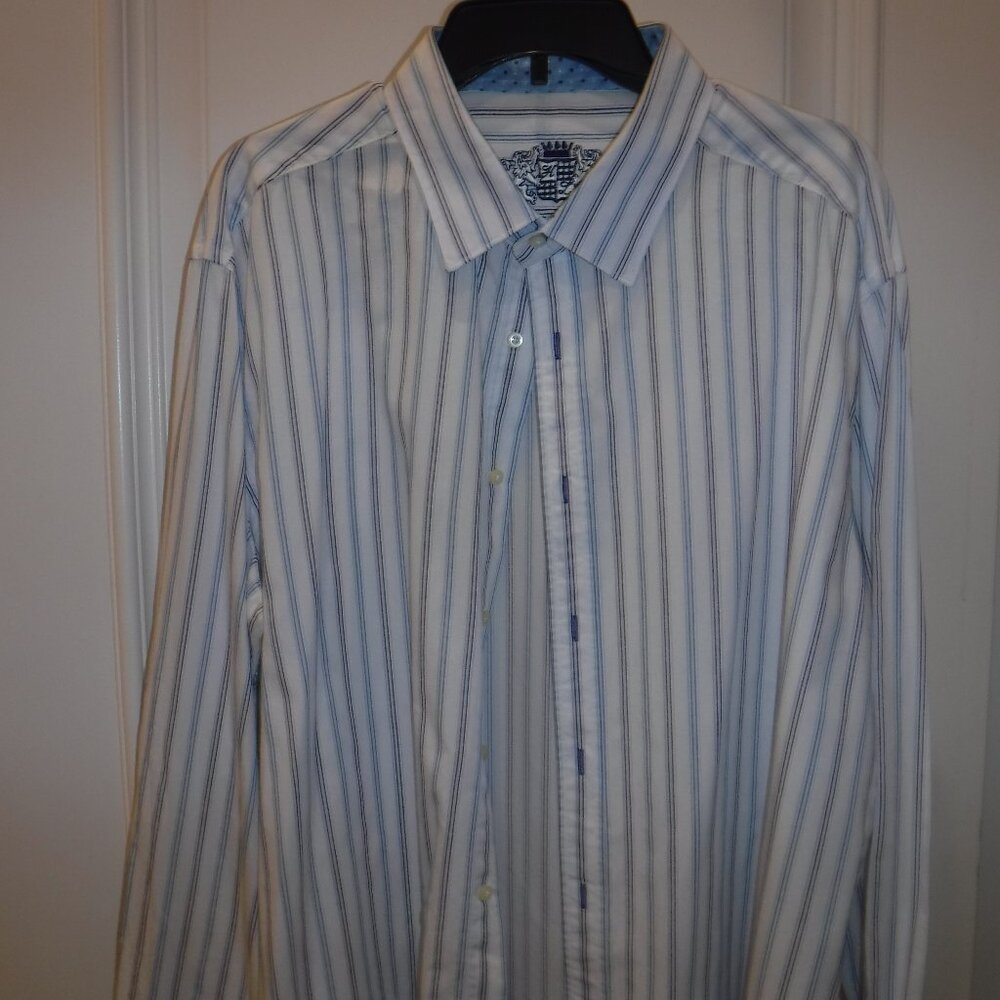 House of Lords  XL 100% Cotton     White/Blue Stripes